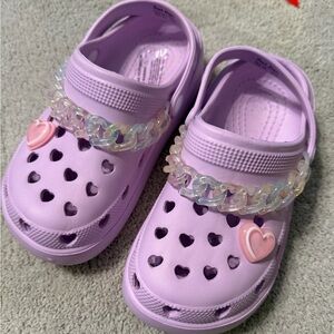 Kids Lilac Heart Clog Sandals with Heart Charm